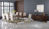 Excel Extendable Dining Table with Zebra Wood Veneer Top & Gold Base - Perfect for Gatherings!