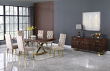 Excel Extendable Dining Table with Zebra Wood Veneer Top & Gold Base - Perfect for Gatherings!