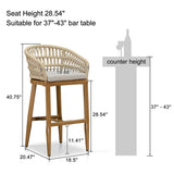 PURPLE LEAF Outdoor Bar Stools Counter Stools Rattan Bar Stools Chair with Backrest for Indoor or Outdoor, Kitchen lsland