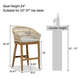 PURPLE LEAF Outdoor Bar Stools Counter Stools Rattan Bar Stools Chair with Backrest for Indoor or Outdoor, Kitchen lsland