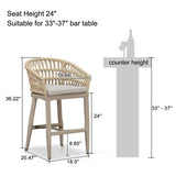 PURPLE LEAF Outdoor Bar Stools Counter Stools Rattan Bar Stools Chair with Backrest for Indoor or Outdoor, Kitchen lsland