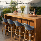 PURPLE LEAF Patio Oversized Backrest Bar Height Stool Set of 2 Outdoor Round Barstools Aluminum Frame Woven Rattan for Indoor Kitchen Dining Bistros Cafe Restaurant