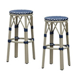 PURPLE LEAF Patio Round Bar Stools Set of 2 Outdoor Backless Barstools Woven Rattan Bar Chair for Indoor Kitchen Island Bistros Cafe Restaurant