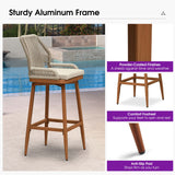 PURPLE LEAF Outdoor Swivel Bar Stools Set of 2 Patio 360° Rotating All-Weather Wicker Stools with Back and Cushion for Outside Backyard Kitchen Bistro Garden Bar