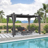 PURPLE LEAF Outdoor Pergola with Retractable Canopy Aluminum Shelter for Beach Porch Garden Shade Pavilion Pergola with Curtains