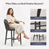 PURPLE LEAF Outdoor Bar Stools Patio Modern Aluminum Rattan High Back & Arms Bar Chairs with Removable Cushions and Pillows for Outdoor or Indoor