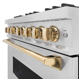 ZLINE 36" Dual Fuel Range, Gas Cooktop, Electric Convection Oven DuraSnow® Stainless Steel, Gold CDRSZ-36-G