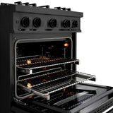 ZLINE 30" Dual Fuel Range, Gas Cooktop, Electric Convection Oven Black Stainless Steel Brass Burners, CDRB-BR-30
