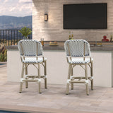 PURPLE LEAF Outdoor Bar Height Stools Set of 2 French Country Patio Rattan Bar Stool Chairs Outdoor Armless Barstools for Porch Garden Indoor Kitchen