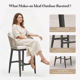 PURPLE LEAF Outdoor Bar Stools Patio Modern Aluminum Rattan High Back & Arms Bar Chairs with Removable Cushions and Pillows for Outdoor or Indoor