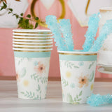 Geometric Floral 8 oz Paper Cups Set of 16