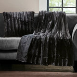 Ultra-Soft Plush Long Fur Throw Pillow and Blanket, Black