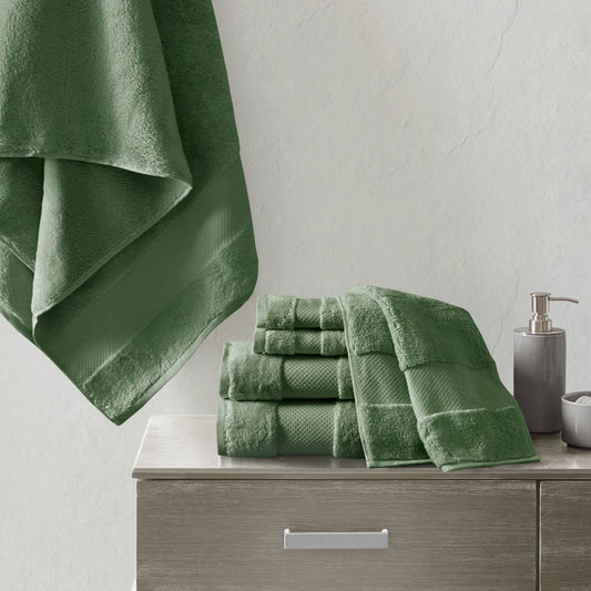Turkish Cotton 6-Piece Bathroom Towel Set, Green