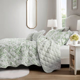 Vintage Inspired Floral Microfiber Quilt Set, Green