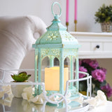 Led Blue Hexagon Distressed Lantern (Set of 2)