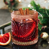 10oz Rose Gold Ribbed Floral Drinking Glass Set