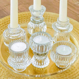 Clear Ribbed Glass Candle Holder Set of 6