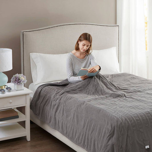 Heated Micro Fleece Electric Bedding Blanket, Grey