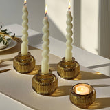 Gold Fluted Glass Taper Candle Holders Set of 4