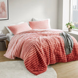 300GSM Fluffy Ribbed Plush Comforter Set,Blush Ombre