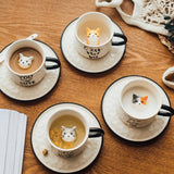 Cat Ceramic Mug With Saucer Coffee Cup Set