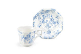 Blue Rose Octagonal Porcelain Cup & Saucer, 6oz