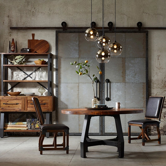 Industrial Round Dining Table with Adjustable Height *
