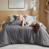 Wholesale Woven Striped Pleated Comforter Set, Charcoal