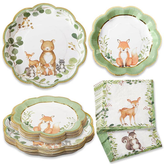 Woodland Baby 62pc Party Tableware Set for 16
