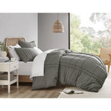 Grid Pattern Soft Washed Pleated Duvet Cover Set, Grey