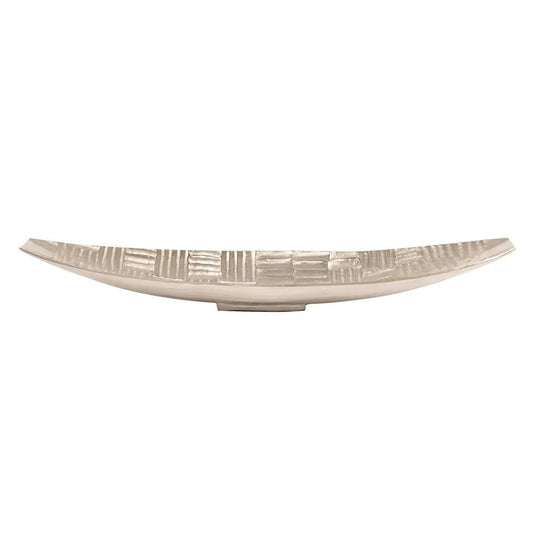 Textured Aluminum Elongated Silver Bowl- Large