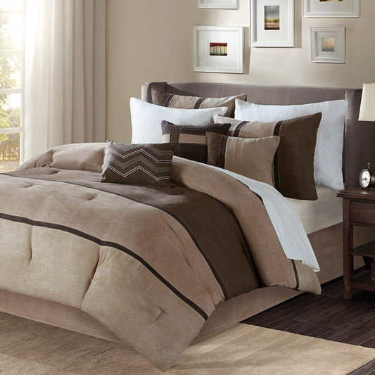 Palizzate Suede 7PC Comforter/6PC Duvet Cover Set, Brown