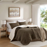 Waffle Knit Chenille Comforter Set, Brown