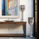 Black Diamond Glass Chalise on a Nickel Turned Metal Stand- Large