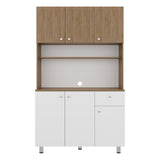 Wilson 6 Door Multi-Functional Kitchen Microwave Pantry Cabinet with One Drawer and 6 Interior Storage Compartments, Spacious Open Countertop and, Open Upper Shelf
