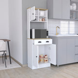 Albany Kitchen Pantry with 3-Doors Cabinet and Drawer, White / Macadamia Finish
