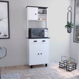 Salen Kitchen Pantry with Two Cabinets, Two Open Shelves and Built-In Drawer, Multi-Section Storage Unit for Organizing Food, Utensils and Kitchen Essentials with Space-Saving Vertical Design for Modern Homes