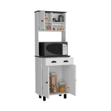 Salen Kitchen Pantry with Two Cabinets, Two Open Shelves and Built-In Drawer, Multi-Section Storage Unit for Organizing Food, Utensils and Kitchen Essentials with Space-Saving Vertical Design for Modern Homes