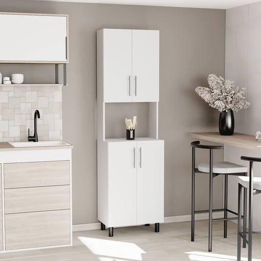 Linden 76.8" Tall Kitchen Pantry Cabinet with Hutch, Two Double Door Cabinets, Five Shelves, Microwave Storage Shelf, Modern Multi-Purpose Pantry for Kitchen, Garage, Laundry Room & Home Organization