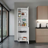 TUHOME Burton Kitchen Pantry with Two Doors, Adjustable Interior Shelves and Side Storage Compartments, Compact Organization Cabinet for Food, Supplies and Small Appliances, Space-Saving Solution for Modern Home Kitchens