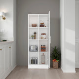 TUHOME Austin Storage Broom Closet with Magnetic-Closure Doors, Tall Multi-Purpose Utility Cabinet for Cleaning Supplies, Durable Engineered Wood Construction and Space-Saving Design