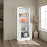 Juls Multipurpose Storage Pantry with Two Upper Open Storage Shelves and, Two Door Cabinet with Interior Storage for Kitchen, Laundry Room or Living Room