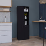 TUHOME Konik 67-Inch High Storage Cabinet Kitchen Pantry with Three Interior Doors, Three Exterior Shelves, Space-Saving Vertical Organization for Food, Utensils and Household Essentials, Modern Multi-Use Storage Unit
