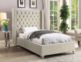 Aiden Velvet Bed - Elegant Wing Design with Deep Tufting, Chrome Nailheads & Solid Wood Frame