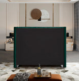 Aiden Velvet Bed - Elegant Wing Design with Deep Tufting, Chrome Nailheads & Solid Wood Frame