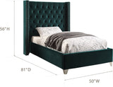 Aiden Velvet Bed - Elegant Wing Design with Deep Tufting, Chrome Nailheads & Solid Wood Frame