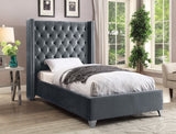 Aiden Velvet Bed - Elegant Wing Design with Deep Tufting, Chrome Nailheads & Solid Wood Frame