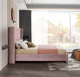 Aiden Velvet Bed - Elegant Wing Design with Deep Tufting, Chrome Nailheads & Solid Wood Frame