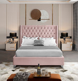 Aiden Velvet Bed - Elegant Wing Design with Deep Tufting, Chrome Nailheads & Solid Wood Frame