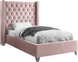 Aiden Velvet Bed - Elegant Wing Design with Deep Tufting, Chrome Nailheads & Solid Wood Frame
